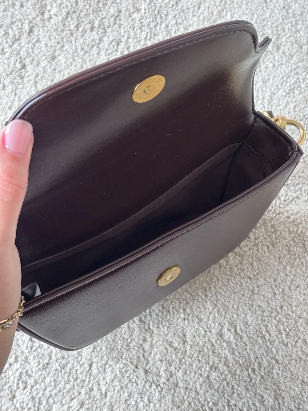 Anthropologie Burgundy Leather Shoulder Bag with Gold Hardware